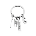 Portachiavi dentale argento con spazzolino, dentifricio, dente e lettera G - Stile G (KC004-G)