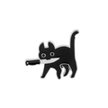 Insigne en émail chat noir drôle avec design de couteau et bordures en métal argenté - Style Chat Noir Marchant (CC1495)
