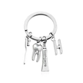 Portachiavi in metallo argentato con spazzolino, dente, dentifricio e ciondolo lettera H - Stile H (KC004-H)