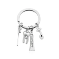 Portachiavi argento con spazzolino, dente, dentifricio e ciondolo con lettera J - Stile J (KC004-J)
