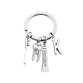 Portachiavi creativo in argento con spazzolino, dente e ciondolo con lettera K - Stile K (KC004-K)