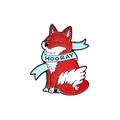 Rote Emaille-Fuchsbrosche mit blauem Schal und Hooray-Schriftzug Design - Roter Fuchs Blauer Schal (CC2102)