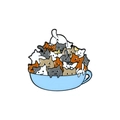 Creative enamel pin featuring colorful cartoon cats stacked in a light blue coffee cup - Cat in Cup Style (CC1970)