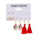 Weihnachts-Ohrring-Set mit Perlen, Schneemännern und roten Quasten auf weißer Karte - Schneemann Geweih Quaste Set (RH863)