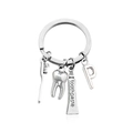 Portachiavi creativo in argento con spazzolino, dente e ciondoli con lettera P - Stile P (KC004-P)