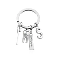 Portachiavi argento retrò con spazzolino, dente, dentifricio e lettera S charms - Stile S (KC004-S)