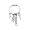 Portachiavi dentale argento con spazzolino dentifricio e ciondolo con lettera T - Stile T (KC004-T)