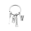 Portachiavi argento con spazzolino dentifricio dente e ciondolo lettera W - Stile W (KC004-W)