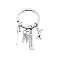 Portachiavi spazzolino dentifricio e dente con ciondolo lettera X in argento lucido - Stile X (KC004-X)