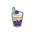 Schattige emaille speld met geel bubble tea ontwerp en paarse parels op witte achtergrond - Bubble Tea (CC2079)