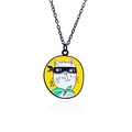 Süße Cartoon-Katze Anhänger Halskette in gelber Emaille mit schwarzer Kette - Ninja-Katze Stil (XL052)