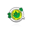Broche tasse de thé émaillée avec feuilles de thé et texte Green Tea Club sur fond blanc - Style Green Tea Club (CC478)