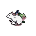 Cute white mouse enamel pin with lavender floral patterns and a small red heart mark - Lavender White Mouse (CC589)