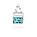 Eco-friendly recycling bag enamel pin with blue marine life patterns on a white background - Recycling Bag Style (CC735)