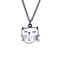 Süßer weißer Emaille Katzenkopf Anhänger mit schwarzer Metallkette für Damen - Weiße Katze mit geschlossenen Augen Stil (XL206)