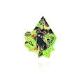 Broche en émail géométrique avec chat noir, feuilles vertes et détails dorés - Style Chat Noir Dans La Jungle (CC742)
