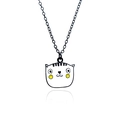 Süße weiße Katzen-Halskette mit schwarzer Kette und gelben Akzenten für Damen - Weiße Katze mit roten Wangen Stil (XL208)