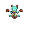 Broche en émail représentant une grenouille d'anatomie méditant en vert et orange - Style Grenouille d'Anatomie Méditante(CC730)