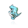 Broche dinosaure bleu en émail avec motifs floraux et nageoires vertes - Style Floral Tyrannosaure Bleu (CC737)