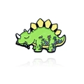 Mignonne broche dinosaure vert en émail avec motifs fleurs colorées et cornes blanches - Style Floral Stégosaure Vert (CC738)