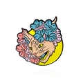 Broche en émail chat sphinx artistique avec fleurs épanouies et lune jaune - Style Chat Sphinx avec Fleurs (CC2214)