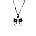 Cartoon Katzen Halskette mit schwarzer Sonnenbrille und grünen Schnurrhaaren an Kette - Weiße Katze mit Sonnenbrille Stil (XL210)