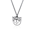 Süße schwarz-weiße Cartoon-Katze Halskette mit Schleife und schwarzer Gliederkette - Weiße Katze mit rosa Schleife Stil (XL211)