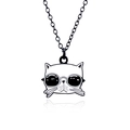 Süße Katzen-Halskette mit schwarzer Sonnenbrille in Schwarz-Weiß-Finish - Weiße Katze mit cooler Sonnenbrille Stil (XL212)