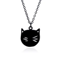 Minimalistische schwarze Katzen-Silhouette Halskette mit ausgespartem Gesicht - Minimalistischer schwarzer Katzenkopf Stil (XL214)