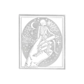 Silver skull on finger enamel pin with crescent moon and stars in oval frame - Finger Skeleton Moon Star Style (CC671)