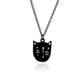 Niedliche schwarze matte Katzenkopf-Halskette mit minimalistischen weißen Linien - Mattschwarzer Katzenkopf mit weißen Linien Stil (XL215)
