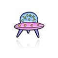 Cartoon UFO Emaille-Anstecknadel mit rosa Gehäuse und gelben Sternen für Kleidung - Rosa Blauer UFO Stil (CC2081)