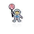 Cartoon-Astronauten-Emaille-Anstecknadel mit rosa Planeten-Lutscher und gelbem Mond - Astronaut Mit Planeten Lutscher (CC2082)