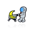 Cartoon Astronaut schiebt Einkaufswagen mit gelbem Mond Emaille-Anstecknadel - Astronaut Mit Mond Einkaufswagen (CC2083)