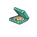 Cartoon pizza box enamel pin in mint green with cute smiling pizza and EAT MORE text - Mint Green Pizza Box Style (CC1675)