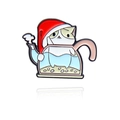 Spilla smaltata con gatto di Natale in teiera blu e cappello rosso festivo - Gatto nella Teiera (CC2105)