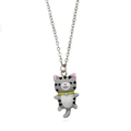 Cartoon graue Katze Halskette mit schwarzen Streifen und rosa Ohren auf Silberkette - Grauer Stil (XL140)
