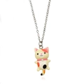 Cartoon Kätzchen Anhänger Halskette mit gefleckter weißer Katze und Silberkette - Beige Gefleckter Stil (XL139)
