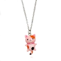 Rosa Cartoon-Katzen-Halskette mit silberner Kette für Mädchen und beste Freunde - Rosa Gefleckter Stil (XL138)