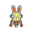 Badge lapin de dessin animé avec armure robotique bleu clair et accents orange - Style de Lapin Mécanique (CC2234)