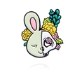 Artistic enamel brooch featuring a half-rabbit and half-skeleton design with floral accents - Rabbit Skeleton Design (CC2112)