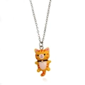 Cartoon orangefarbene Katze Anhänger Halskette mit silberner Kette für Damen und Mädchen - Orange Gestreifter Stil (XL136)