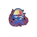 Blaue Oktopus-Brosche mit Sonnenuntergang-Segelschiff in einem kreativen Rahmen - Ozean Oktopus Stil (CC2209)
