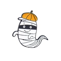 Pin's en émail fantôme mignon avec chapeau orange et masque de pirate sur fond blanc - Style Fantôme Momie (CC2223)
