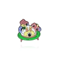 Cartoon yellow bunny robot inside a green UFO spacecraft enamel pin with floral details - Rabbit UFO Style (CC2230)