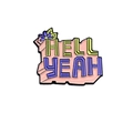 Pink enamel pin featuring yellow and purple Hell Yeah artistic typography and flower - HELL YEAH (CC2091)
