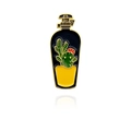 Spilla flacone di profumo in smalto con cactus verde e fiori gialli in boccio - Illustrazione cactus in bottiglia classica (CC1351)
