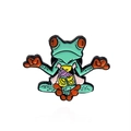 Broche en émail grenouille avec design anatomique déconstruit et couleur vert menthe - Style Anatomique de Grenouille Méditante (CC730)