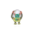 Robot monster enamel pin featuring a three-eyed green alien with orange horns and mechanical body - Mecha Robot Style (CC2232)