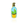 Spilla in smalto pop art con boccetta di profumo blu e design di cactus in fiore - Flacone spray cactus in vaso (CC1352)